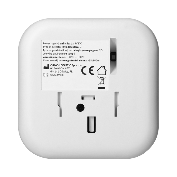 Battery-powered carbon monoxide detector, built-in battery, sensor and battery lifetime 10 years