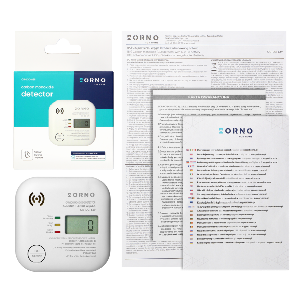 Battery-powered carbon monoxide detector, built-in battery, sensor and battery lifetime 10 years