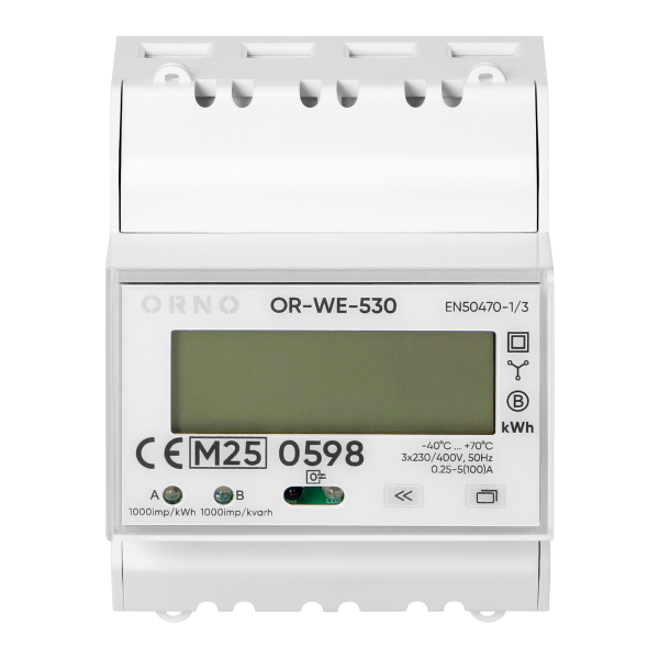 3-phase energy meter, 100A, RS-485 port, MID, 4 modules, multi-tariff, installation rail: DIN TH-35mm, PV-Ready