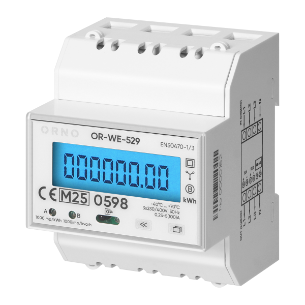 3-phase energy meter, 100A, RS-485 port, MID, 4 modules, installation rail: DIN TH-35mm, PV-Ready