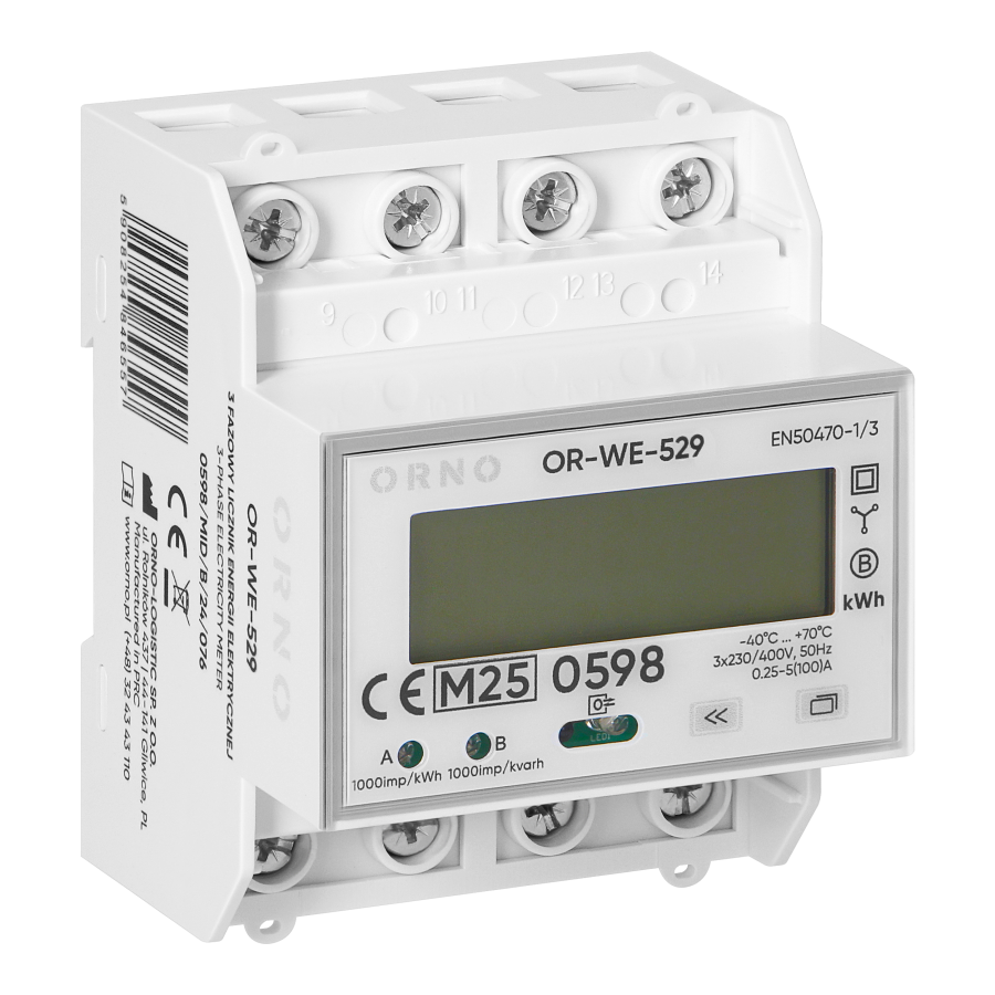 3-fazowy licznik energii elektrycznej, 100A, port RS-485, MID, 4 moduły, DIN TH-35mm, PV-Ready