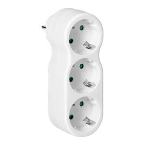 Rounded socket splitter 3x2P+E with plug on top, Schuko, white