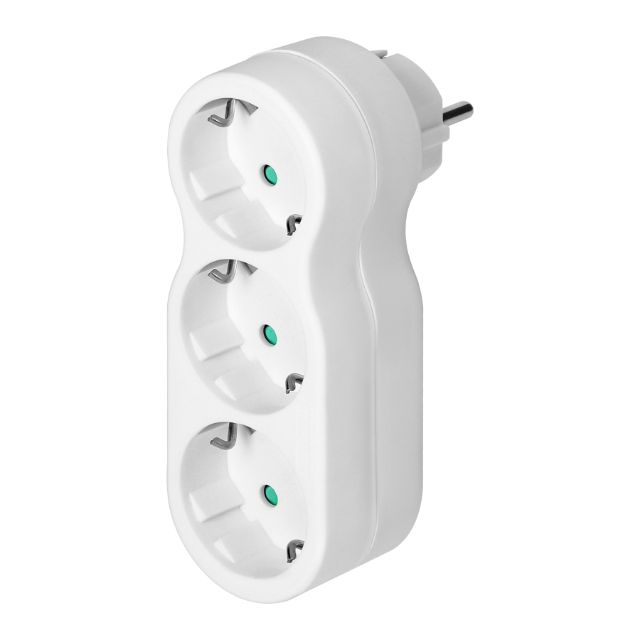Rounded socket splitter 3x2P+E with plug on top, Schuko, white