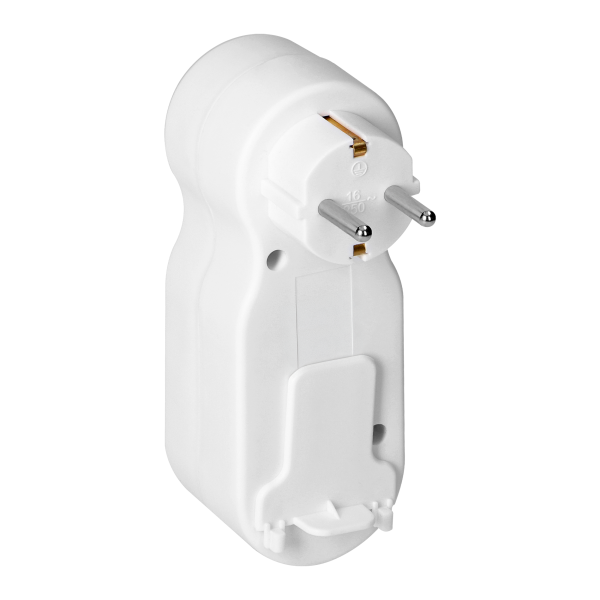 Rounded socket splitter 3x2P+E with plug on top, Schuko, white