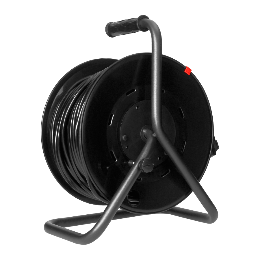 Przedłużacz bębnowy, 4 gniazda 2P+Z Schuko, kabel PVC H05VV-F 3x1,5mm2, długość - 50m, STAŁE GNIAZDA, termik, przesłony torów prądowych