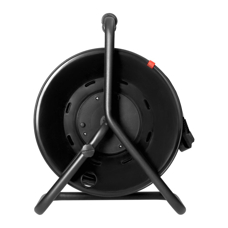 Cable reel, 4x 2P+E Schuko sockets, PVC, H05VV-F 3x1.5mm² - 50m, fixed sockets, anti-twist system, overload protection