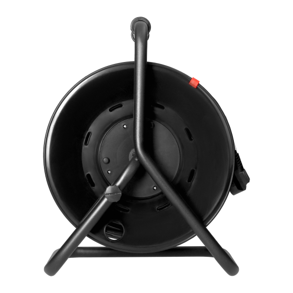 Cable reel, 4x 2P+E Schuko sockets, PVC, H05VV-F 3x1.5mm² - 50m, fixed sockets, anti-twist system, overload protection