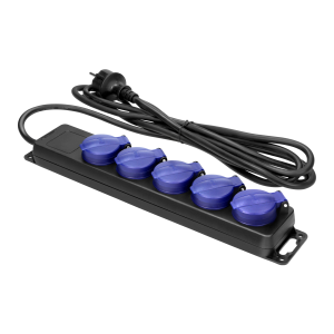Heavy-duty, splash-proof extension sockets, 5 Schuko sockets 2P+E, IP44, rubber cord, H05RR-F 3x1.5mm², 5m