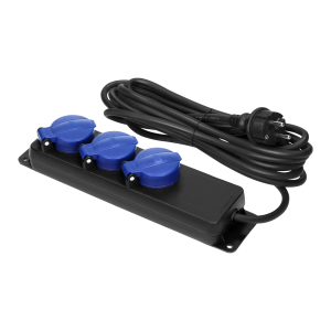 Heavy-duty, splash-proof extension sockets, 3 Schuko sockets 2P+E, IP44, rubber cord, H05RR-F 3x1.5mm², 5m