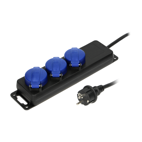 Przedłużacz warsztatowy bryzgoszczelny IP44, 3 gniazda 2P+Z schuko, przewód gumowy, H05RR-F 3x1,5mm², długość 5m 
