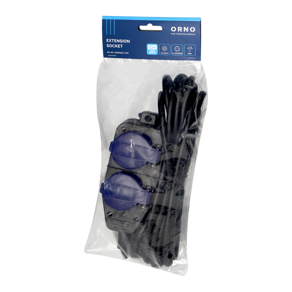 Przedłużacz warsztatowy bryzgoszczelny IP44, 4 gniazda (2+2) 2P+Z IP44, schuko, przewód gumowy, H05RR-F 3x1,5mm², 10m
