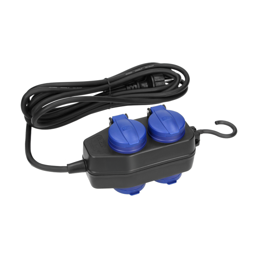 Heavy-duty, splash-proof extension sockets, 4 Schuko sockets (2+2) 2P+E, IP44, rubber cord, H05RR-F 3x1.5mm², 10m