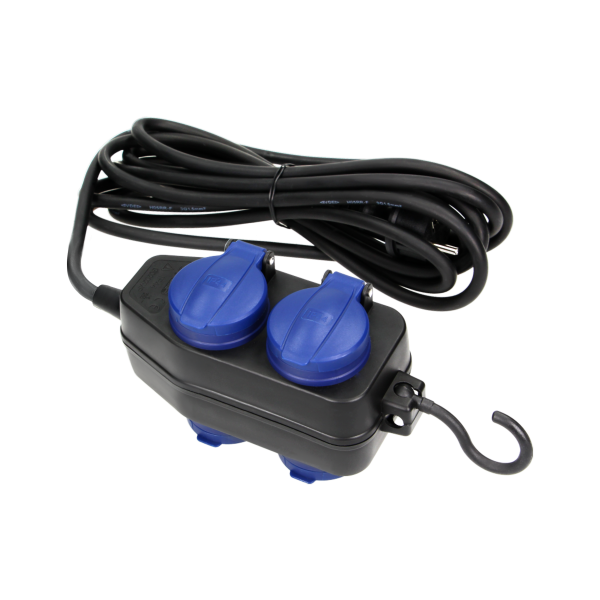 Heavy-duty, splash-proof extension sockets, 4 Schuko sockets (2+2) 2P+E, IP44, rubber cord, H05RR-F 3x1.5mm², 5m