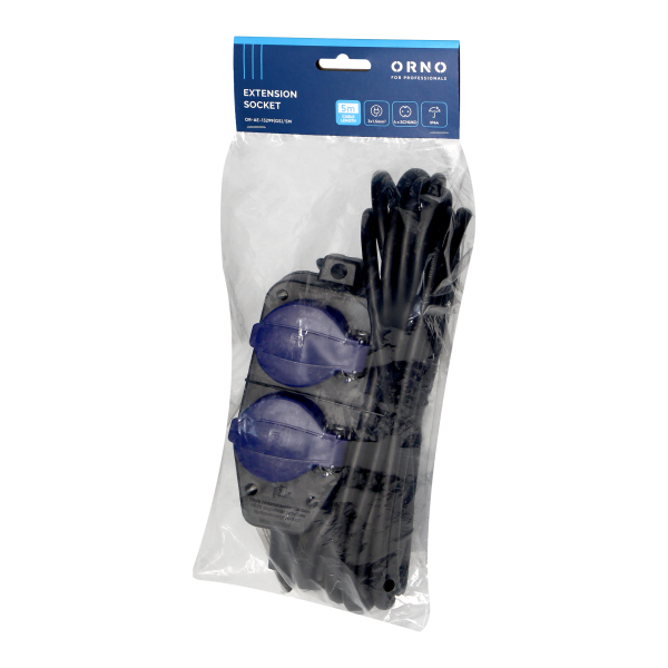 Heavy-duty, splash-proof extension sockets, 4 Schuko sockets (2+2) 2P+E, IP44, rubber cord, H05RR-F 3x1.5mm², 5m