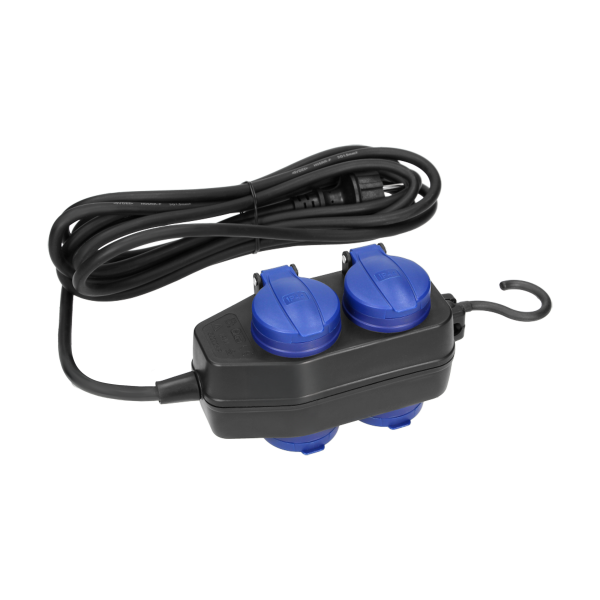 Heavy-duty, splash-proof extension sockets, 4 Schuko sockets (2+2) 2P+E, IP44, rubber cord, H05RR-F 3x1.5mm², 5m