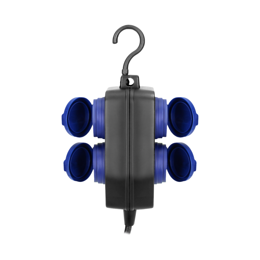 Heavy-duty, splash-proof extension sockets, 4 Schuko sockets (2+2) 2P+E, IP44, rubber cord, H05RR-F 3x1.5mm², 5m