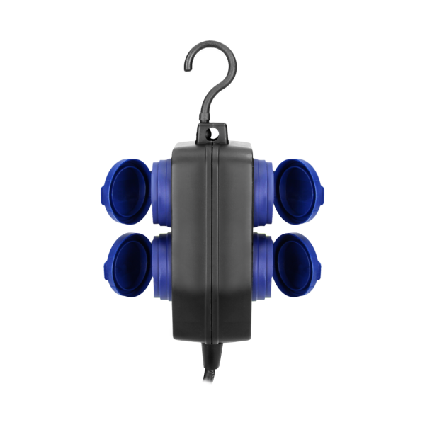 Heavy-duty, splash-proof extension sockets, 4 Schuko sockets (2+2) 2P+E, IP44, rubber cord, H05RR-F 3x1.5mm², 5m