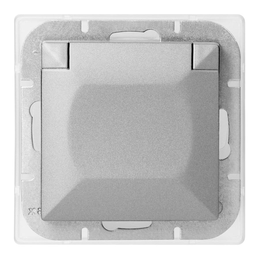 Flush-mounted single socket 2P+E weather proof with cover Pearl, 16A, 250V, PT-16PH, silver