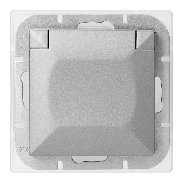 Flush-mounted single socket 2P+E weather proof with cover Pearl, 16A, 250V, PT-16PH, silver Flush-mounted single socket 2P+E weather proof with cover Pearl, 16A, 250V, PT-16PH, silver