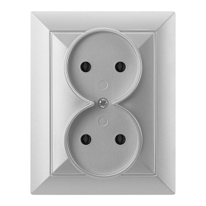 Flush-mounted double socket 2x2P Pearl, 16A, 250V, PT-5 P, silver