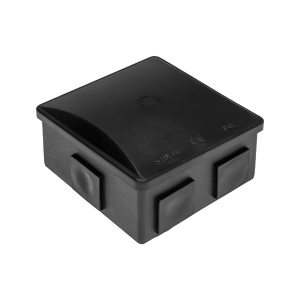 Hermetic junction box 80x80x40, 6 glands, square,  UV resistant, black, IP44