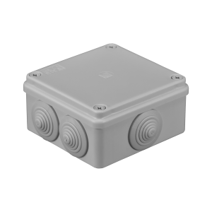 Hermetic junction box 100x100x50, 6 glands, grey, IP65