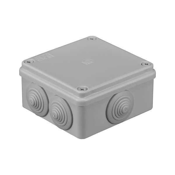 Hermetic junction box 100x100x50, 6 glands, grey, IP65