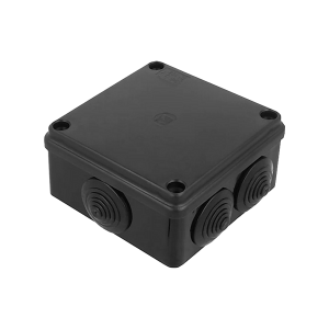 Hermetic junction box 100x100x50, 6 glands, UV resistant, black, IP65