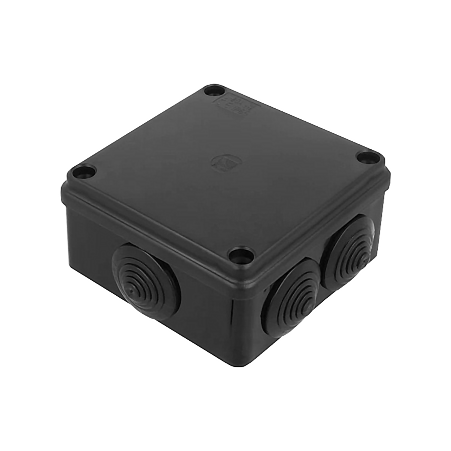 Puszka hermetyczna 100x100x50, 6 dławików, odporna na UV, czarna, IP65