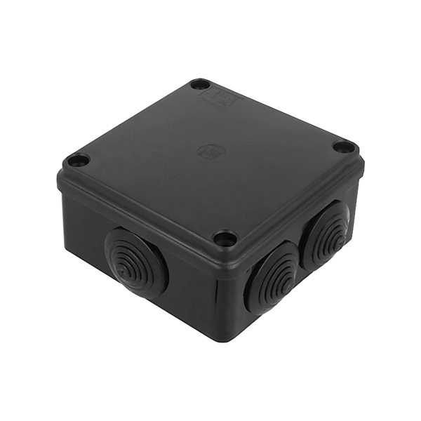 Hermetic junction box 100x100x50, 6 glands, UV resistant, black, IP65