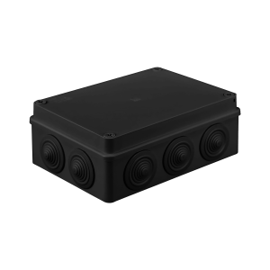 Hermetic junction box 190x140x70, 10 glands, UV resistant, black, IP65