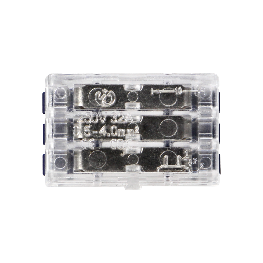 3-wire clamp splicing connector, double-sided; for any 0.75-4mm² wire; IEC 250V/32A; bag of 9 pcs.
