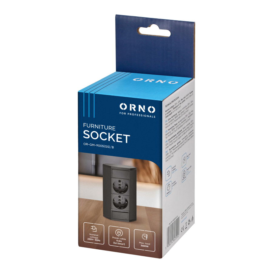 Furniture socket 2x2P+E (Schuko), black