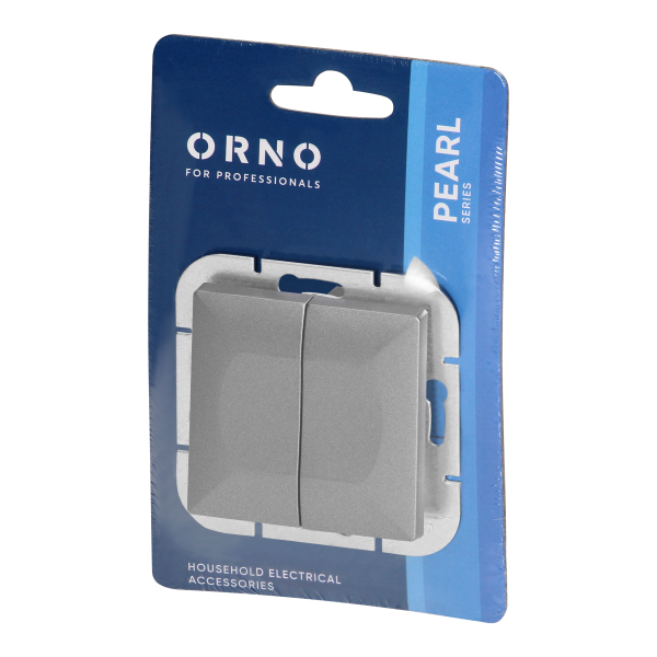 Flush-mounted two-button switch Pearl, 10A, 250V, WP-2P, silver