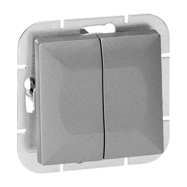 Flush-mounted two-button switch Pearl, 10A, 250V, WP-2P, silver