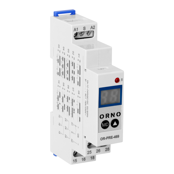 Digital time relay 1 module, multi-function, 0.1 s-99 days, 12-240 VAC, 16 A, 20 modes