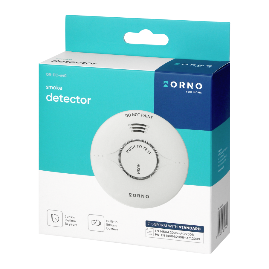 Battery-powered smoke detector, built-in battery, sensor and battery lifetime 10 years