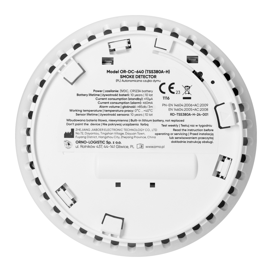 Battery-powered smoke detector, built-in battery, sensor and battery lifetime 10 years