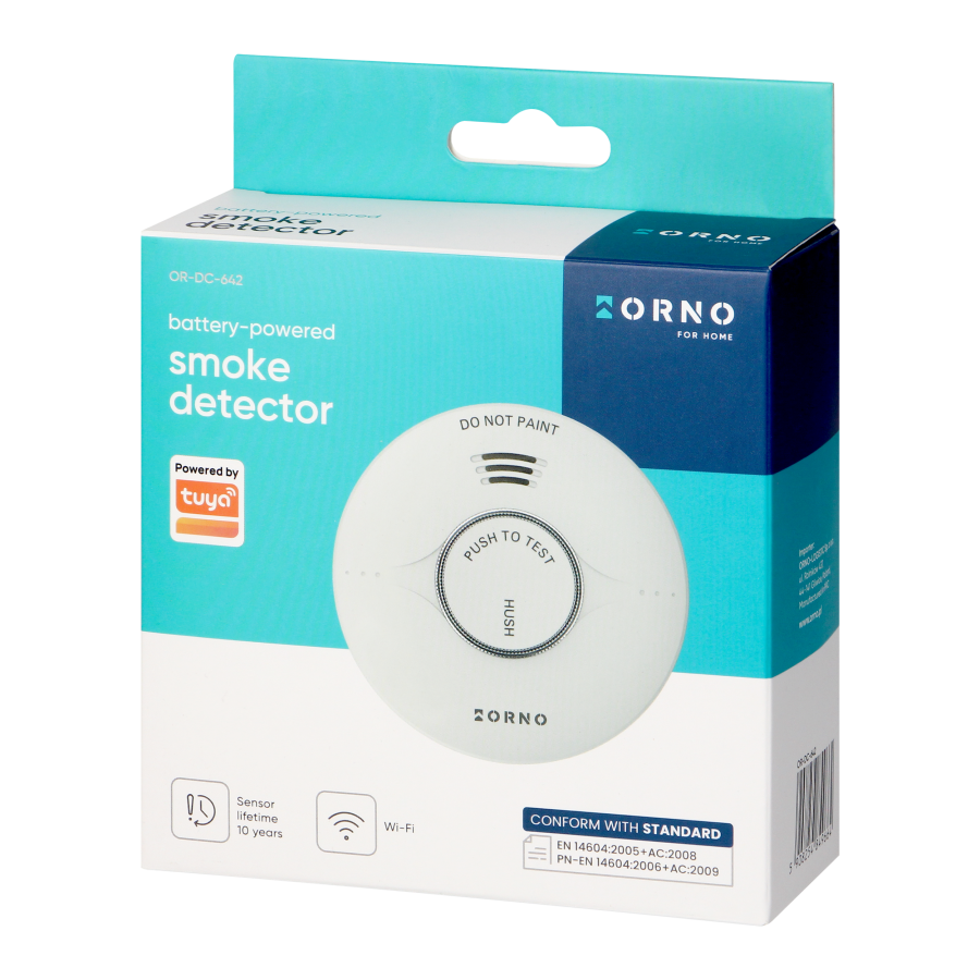 Battery-powered smoke detector, 2xAA, sensor lifetime 10 years, Tuya Smart Wi-Fi