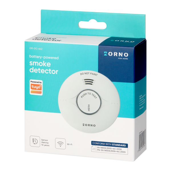 Battery-powered smoke detector, 2xAA, sensor lifetime 10 years, Tuya Smart Wi-Fi
