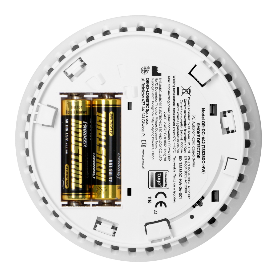 Battery-powered smoke detector, 2xAA, sensor lifetime 10 years, Tuya Smart Wi-Fi