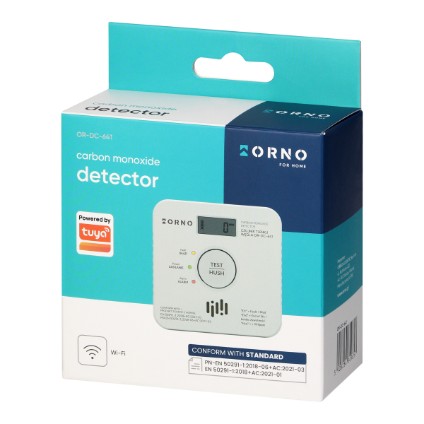 Battery-powered carbon monoxide detector, 2xAA, sensor lifetime 10 years, Tuya Smart Wi-Fi