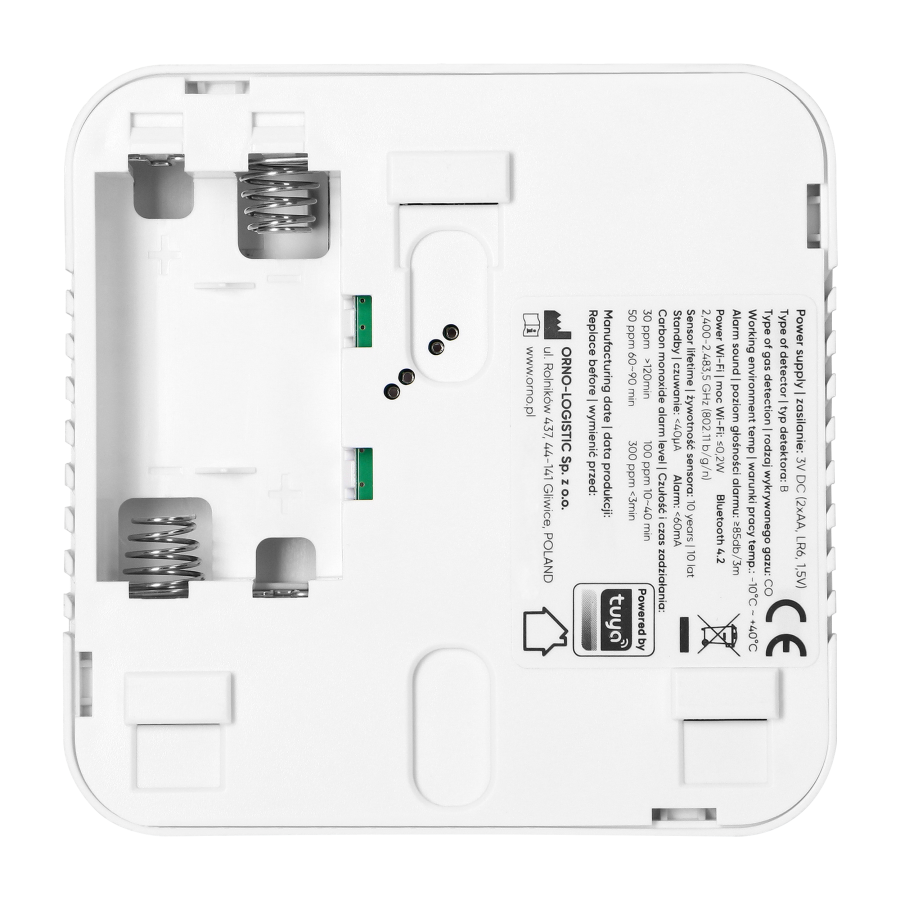 Battery-powered carbon monoxide detector, 2xAA, sensor lifetime 10 years, Tuya Smart Wi-Fi