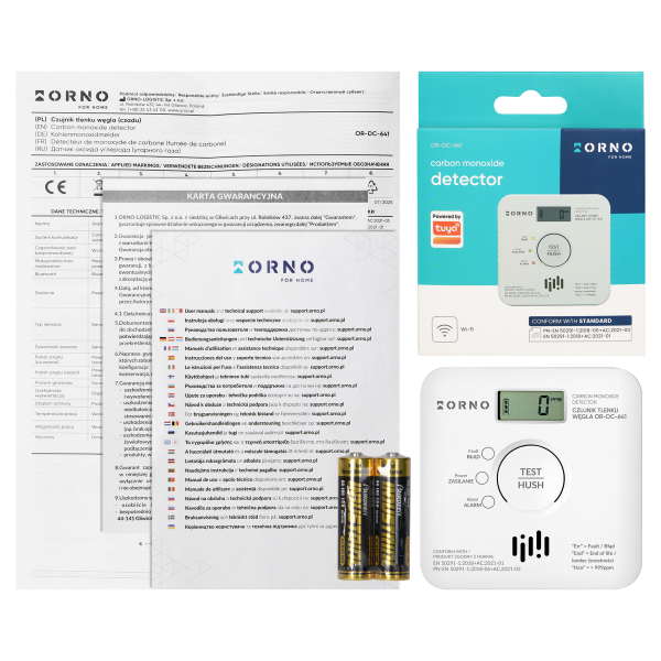 Battery-powered carbon monoxide detector, 2xAA, sensor lifetime 10 years, Tuya Smart Wi-Fi
