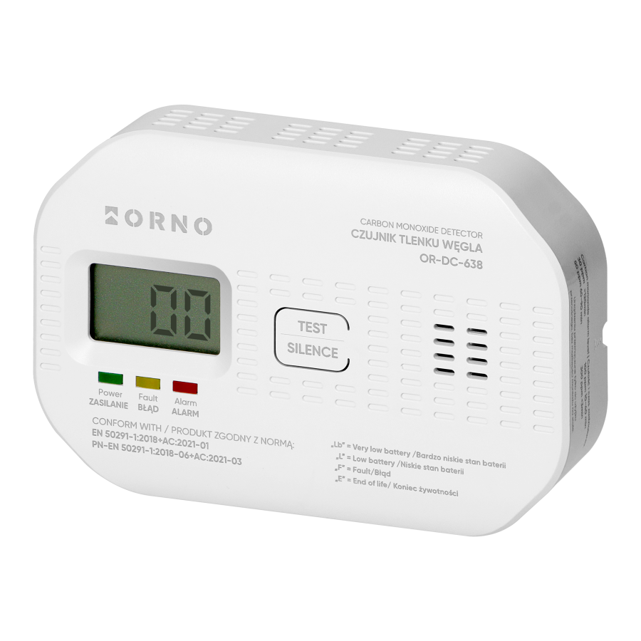 Battery-powered carbon monoxide detector, 2xAA, sensor lifetime 10 years