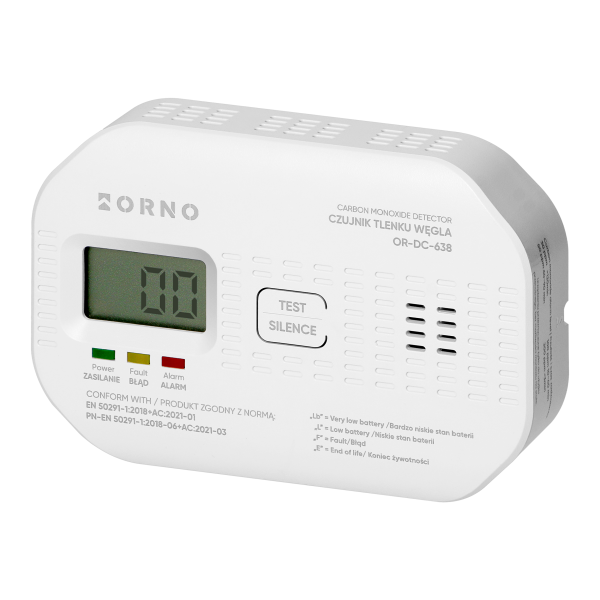 Battery-powered carbon monoxide detector, 2xAA, sensor lifetime 10 years