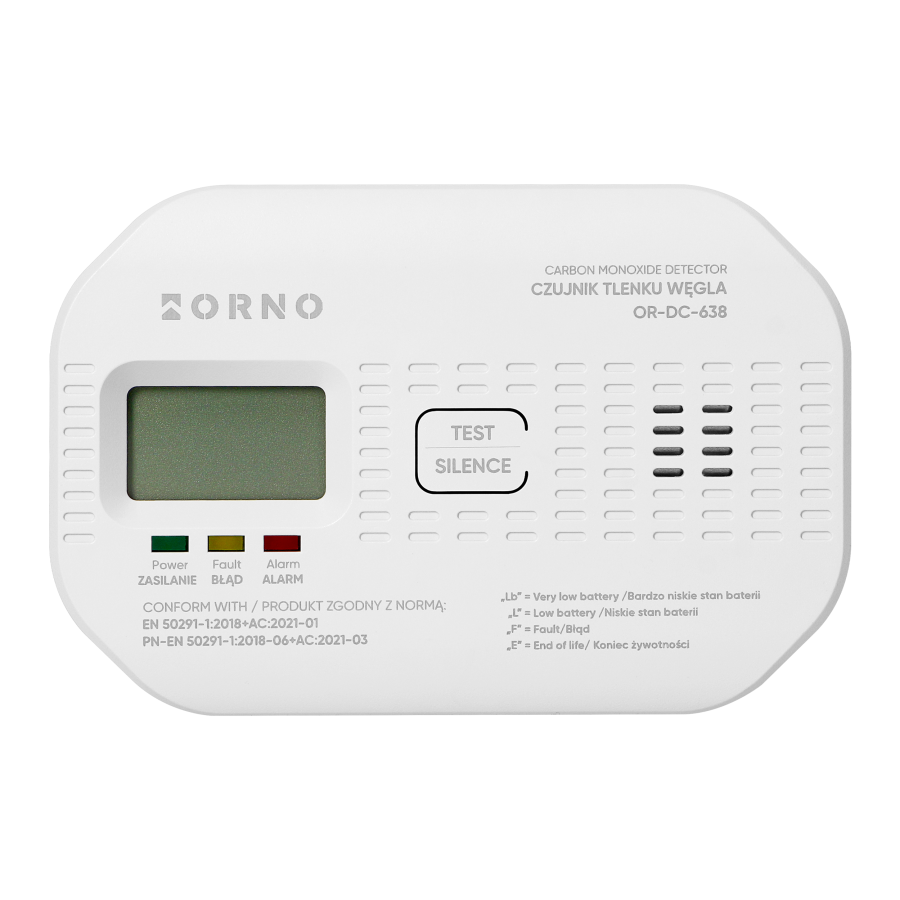 Battery-powered carbon monoxide detector, 2xAA, sensor lifetime 10 years