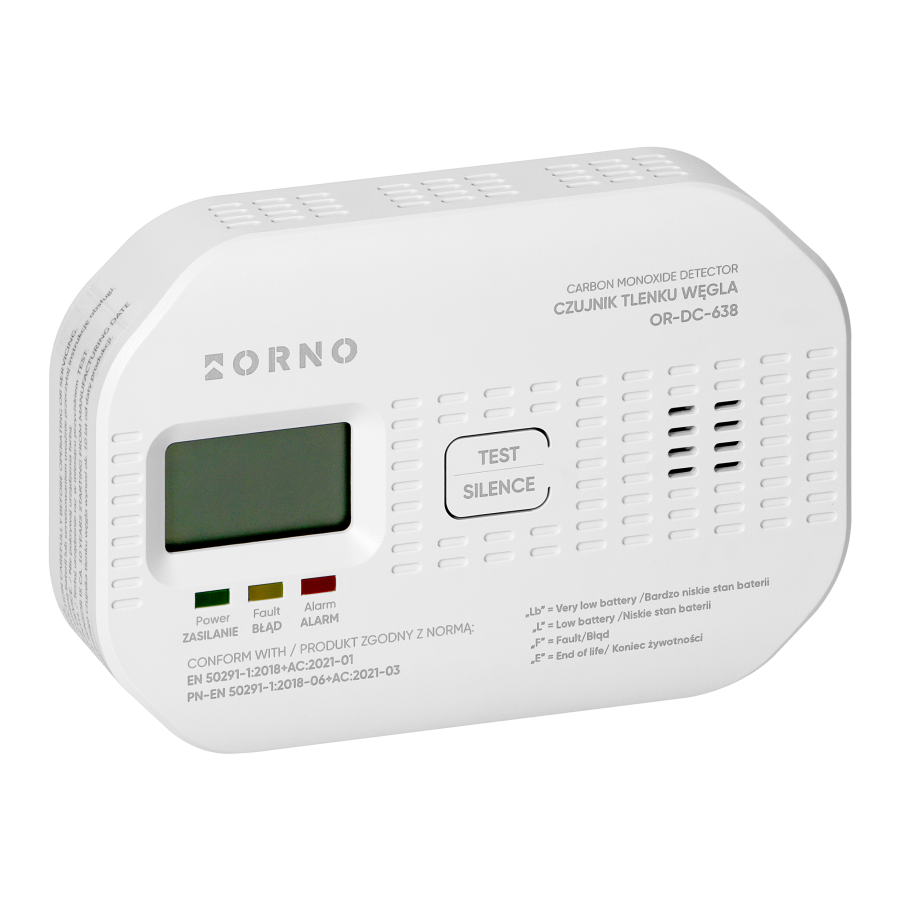 Battery-powered carbon monoxide detector, 2xAA, sensor lifetime 10 years