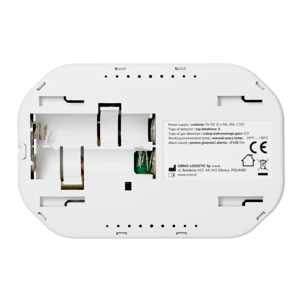 Battery-powered carbon monoxide detector, 2xAA, sensor lifetime 10 years