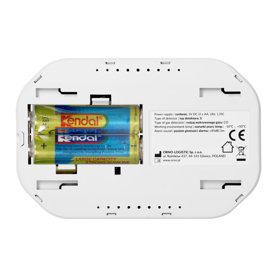 Battery-powered carbon monoxide detector, 2xAA, sensor lifetime 10 years